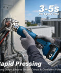 Tough As Nails Electric Battery Hydraulic Cable Lug Crimping Pliers With 17 Interchangeable Dies in use on copper terminals.