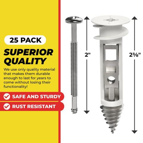 Heavy Duty Drywall Anchors And Screws Kit With Toggle Anchors Self Drilling Zinc Plastic For Secure Hanging Of Pictures And Shelves Includes 25 Pack Durable Corrosion Resistant Fasteners For Quick Install