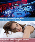 DJ mixing music with red LED neon rope lights and woman sleeping with timer setting for Led Neon Rope Lights With Music Sync.