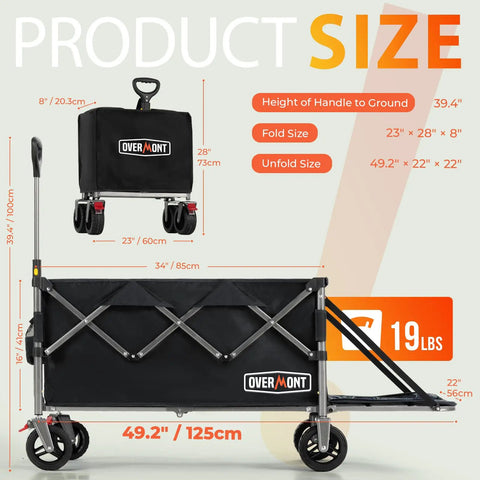 Tailgate Design Heavy Duty Collapsible Wagon With All Terrain Wheels for Outdoor Camping Beach and Garden 49.2 x 22 x 22 in