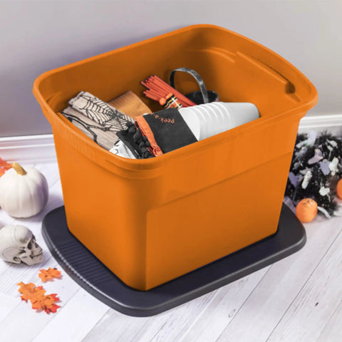 Eighteen Gallon Stackable Storage Totes With Snap Close Lids Heavy Duty Plastic Bins For Closet Organization Orange Base And 24 Pack Set Kicking Clutter To The Curb Hella Durable Straight Fire Home Setup Game Changer