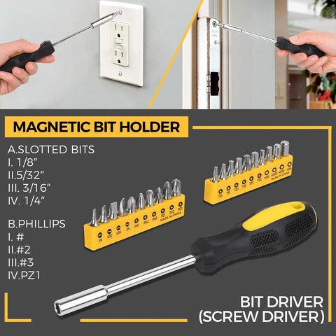 Using magnetic screwdriver from 39 Piece Home Tool Set With Hammer Screwdrivers Pliers And Wrench In Compact Case For Home Repairs DIY Projects And Everyday Maintenance Great For Quick Home Fixes And Everyday Tasks With Durable Tools Built To Last