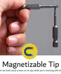 Hand holding an S2 T15 magnetic Torx screwdriver bit from the Eight Piece Torx Star Security Screwdriver Bits Set.