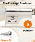 Close-up of 5 Pcs Soft Close Damper For Cabinet Doors And Wardrobe Doors, Adjustable Hydraulic Buffer, shown with included screws.