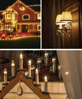 Shatterproof C7 LED Replacement Bulbs For Christmas Lights in warm white, illuminating outdoor decor and indoor wall sconces.