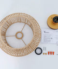 Boho Rattan Ceiling Light Fixture Flush Mount Handcrafted Woven Mini Chandelier With Gold Brass Brush Finish components