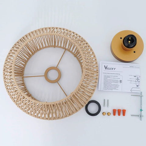Boho Rattan Ceiling Light Fixture Flush Mount Handcrafted Woven Mini Chandelier With Gold Brass Brush Finish components