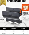 Rock Solid Heavy Duty Ladder Hook Wall Mount, Black Carbon Steel Garage Storage Hanger, improved size with 5 inch length.