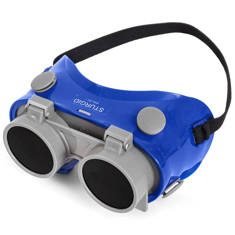 Flip Up Welding Safety Goggles Built For Gas Welding And Plasma Cutting With Shade Five Soft Blue PVC Adjustable Head Strap Four Vent System