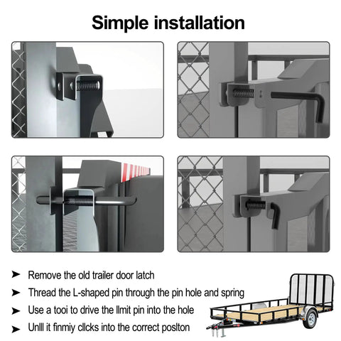 Installation of Four Piece Spring Loaded Trailer Gate Latch Kit Heavy Duty Steel Replacement For Trailers Sheds Farms And Backyards