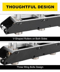 Close-up of Three Station Sheet Metal Roller Bender with V-Shaped Rollers and Three Wing Bolt Design for seamless custom bends.
