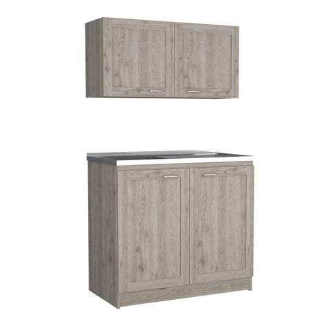 Straight Up Solid Two Piece Storage Cabinet Set In Sleek Light Gray With Spacious Compartments And Heavy Duty Hardware Perfect For Kitchen Refresh Bathroom Upgrade Or Home Office Declutter Plus Smart Layout To Keep Your Space Organized And Prime cabinet set featuring large upper and lower compartments.