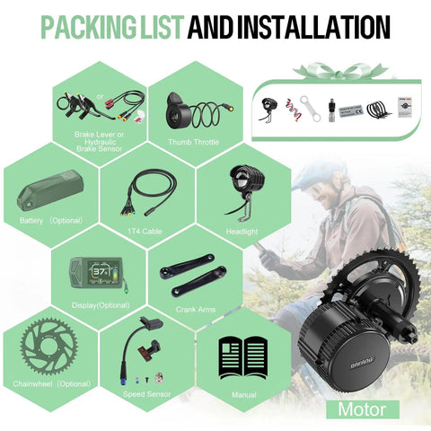 Mid Drive Ebike Conversion Kit 750W 1000W 500W For 68 To 73mm Frames With BBS02B And BBS HD Motors 48V Or 52V Includes Essential Accessories