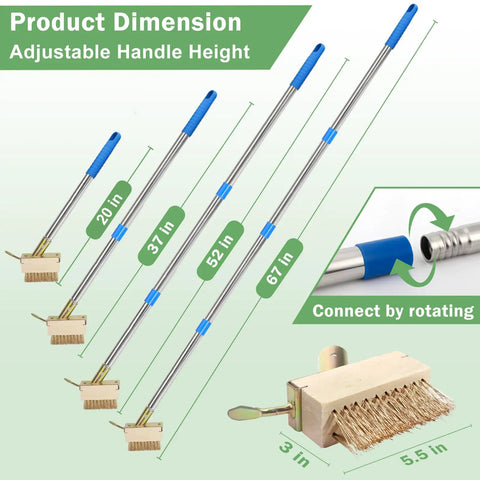 Crack Weeder And Moss Remover Tool With 67 Inch Handle Two Brush Heads adjustable handle dimensions for decks and driveways