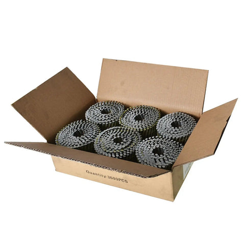 Two And A Half Inch 0.092 Inch Collated Wire Coil Siding Nails Tough As Nails Heavy Duty 15 Degree Full Round Head Ring Shank Hot Dipped Galvanized For Fiber Cement And Pressure Treated Lumber 3600 Count in box