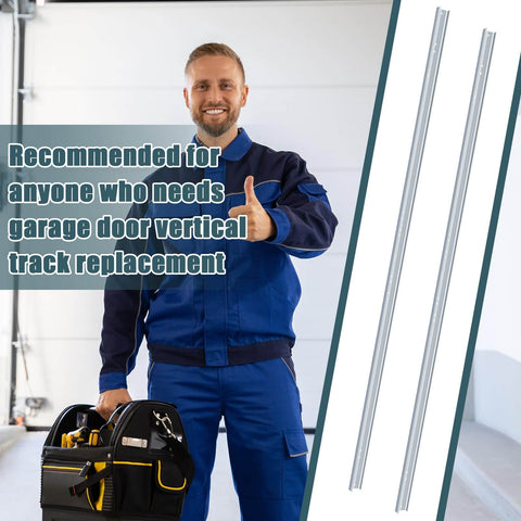 Image of 2 Pack Heavy Duty Vertical Garage Door Track Replacement Rails For 7 Foot Tall Doors Left And Right Side Tracks Galvanized Steel Hardware 2 Inch Roller Compatible Includes Brackets Silver Finish alongside a smiling technician.