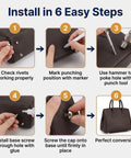 Install Premium 12Mm Screw Back Metal Studs And Rivets Kit with hand tools in 6 easy steps for leather crafting.