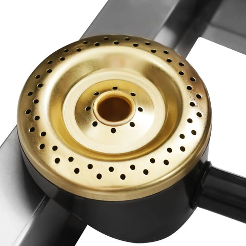 Heavy Duty Commercial Double Tank Countertop Gas Deep Fryer burner close-up showing gold and black propane heating element.