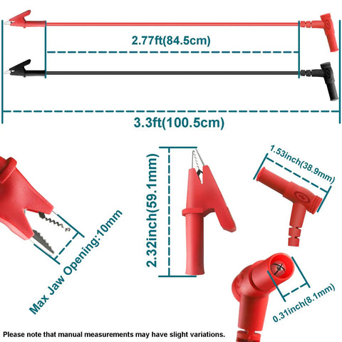 Diagram of 3.3 Foot Multimeter Test Leads Kit With 4mm Banana Plug To Alligator Clips Gold Plated Probes For Electrical Testing 1000V 20A.