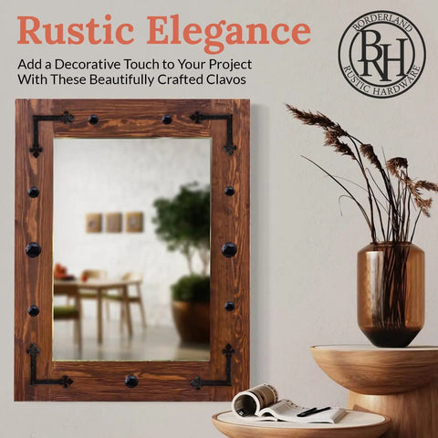 Rustic wall mirror with Rustic 0.75 Inch Small Round Head Iron Clavos Decorative Nails For Farmhouse Shutters And Barn Doors.