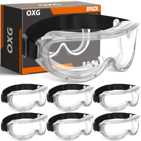 Six Pack Anti Fog Safety Goggles For Lab And Industrial Use Adjustable Chemical Splash Eye Protection in packaging with five extra pairs