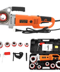 Heavy Duty 2300W Electric Pipe Threader Kit With Six Interchangeable Dies For Plumbing Jobs and accessories in a sturdy case.