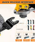 Titanium Coated 31 Piece Oscillating Tool Blades Set For Metal Wood Plastic With Quick Release Attachment in use