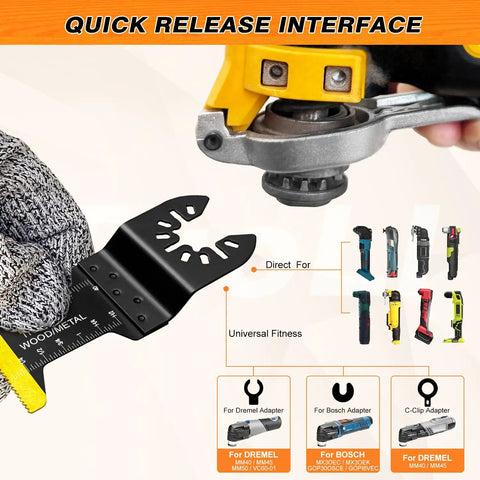 Titanium Coated 31 Piece Oscillating Tool Blades Set For Metal Wood Plastic With Quick Release Attachment in use