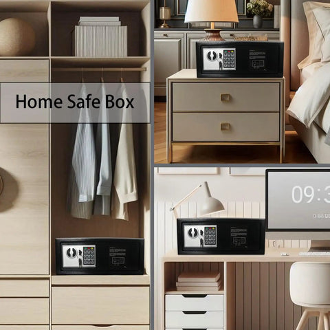 Digital Keypad Safe Lock Box 0.6 Cu Ft Steel Deposit Safe installed in home settings for secure storage