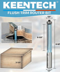 Flush Trim Router Bit With Half Inch Shank And Two And A Half Inch Cutting Depth For Template Work, Clean Flush Trimming