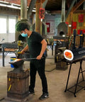 Portable Propane Blacksmith Forge With Beefy Double Burner 2600F Rated For Knife Making in use by blacksmith in workshop