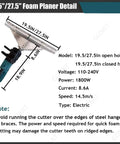 19.5"/27.5" Foam Planer detail image showing electric heavy duty cutter for spray foam insulation trimming.