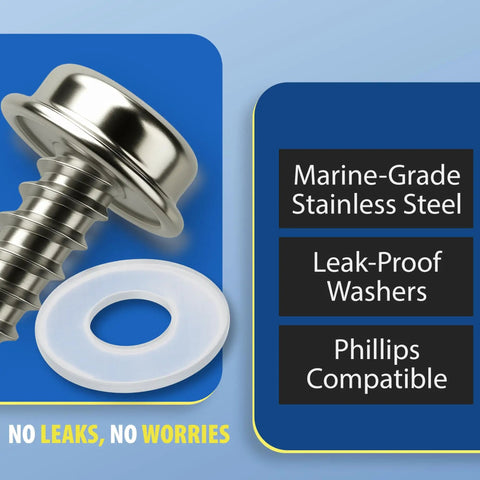 Marine Grade Stainless Steel Screw Snap Kit For Boat Covers And Canvas Includes Ten Screws And Ten Clear Vinyl Backing Washers