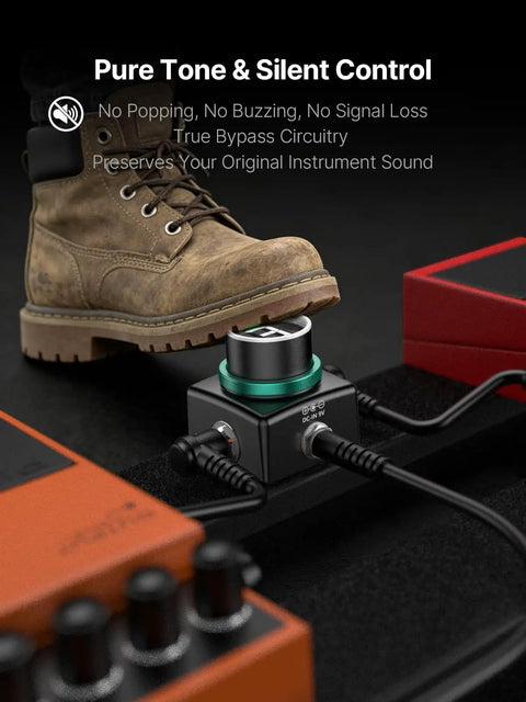 Guitar Tuner Pedal With Ultra Precise Plus Or Minus 0.5 Cent Tuning, Mini LED Display, Silent Tuning and True Bypass on pedalboard