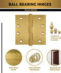 Heavy Duty Ball Bearing Door Hinges 4x4 Inch Solid Brass Matte Satin Brass With Decorative Screw On Tips Included Set Of 48 For Ultra Durable Interior And Exterior Doors, showing screw-on tips, satin brass finish, and smooth mechanism.