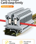 Beefy DIN Rail Terminal Block With Screw Clamp Heavy Duty 600V 30A 30 To 10 AWG Nylon PA66 Housing mounted on rail