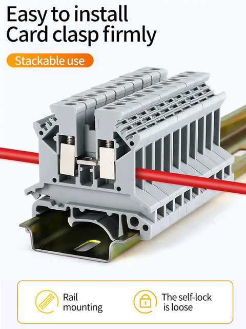 Beefy DIN Rail Terminal Block With Screw Clamp Heavy Duty 600V 30A 30 To 10 AWG Nylon PA66 Housing mounted on rail
