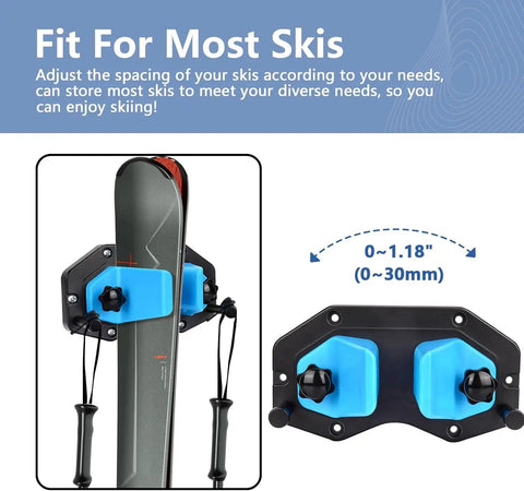 Hella Heavy Duty Abs Plastic Ski Wall Mount And Snowboard Rack For Garage Storage, adjustable clips for most skis