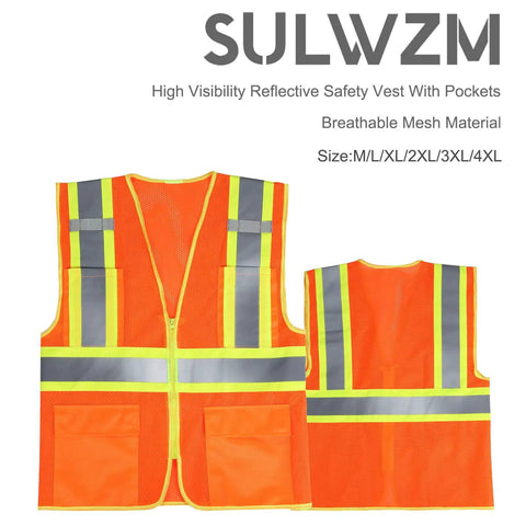 Top Shelf Unisex Mesh High Visibility Reflective Safety Vest In Bright Orange With Dead Simple Zipper And Spacious Pockets For Cycling Commuting And All Day Hustle Wear, front and back view.