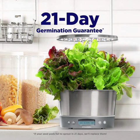 Harvest Elite 360 Indoor Hydroponic Garden System With Led Grow Light And Herb Kit On Countertop, Holds Up To 6 Pods, White
