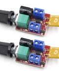 PWM DC Motor Speed Controller 5A Dimmer For 3V To 35V DC Motors And Fans With Adjustable Duty Cycle From One Percent To One Hundred Percent, 10KHz PWM, LED Indicator, DIY Friendly Pack Of 2 showing dual circuit boards