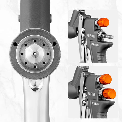 Kickstart Your Garage Refresh With This Top Shelf HVLP Spray Paint Gun Kit equipped with 1.4, 1.8, 2.0mm tips and air regulator details.