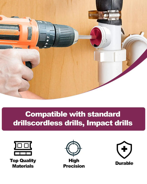 Person using drill with Complete 9 Size PVC Pipe Reamer Kit With Carbide Inserts And Aluminum Fitting Saver For SCH40 Plumbing Tools