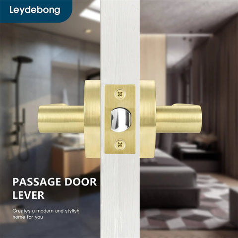 Three Pack Passage Door Handles Light Satin Brass Interior Door Levers For Hallways And Closets No Locking Gold Door Knobs