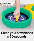 Person using BladeClean Saw Blade And Router Bit Cleaning Kit System With CPR Disc Set for fast blade cleaning