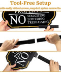 Assembly of No Trespassing No Soliciting Sign With Stake For Outdoor Private Property 14x7 Inch Aluminum Sign system