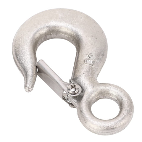 Adfaga 1T S304 stainless steel lifting hook with latch, 110mm length, 19mm ring diameter