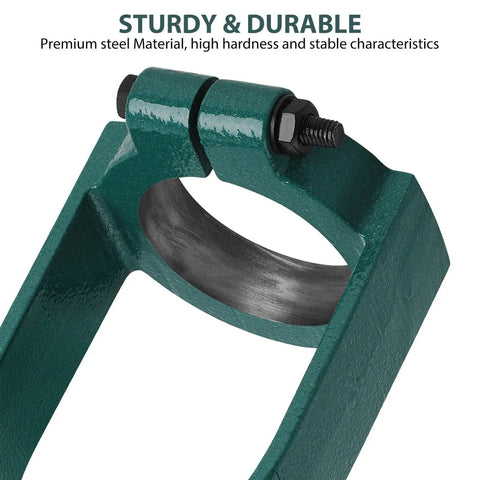 Close-up of green steel Drill Press Stand With Square Tenon Converter Drill Press Adapter for sturdy handheld use