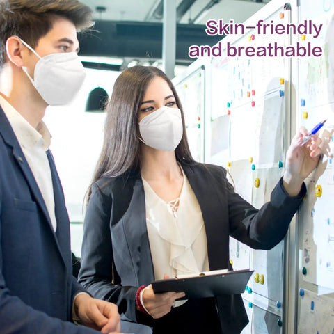 Two professionals wearing KN95 Disposable Face Mask 25 Pack 5-Ply Breathable Safety Masks For PM2.5 Protection And 95% Particle Filtration