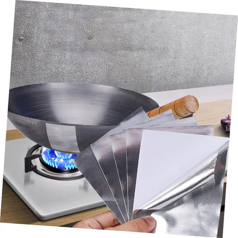 High Temp Aluminum Pot Repair Patches For Cookware Leak Fix, 20 Sheets, Trimable Patches With Sticky Back shown near a pan